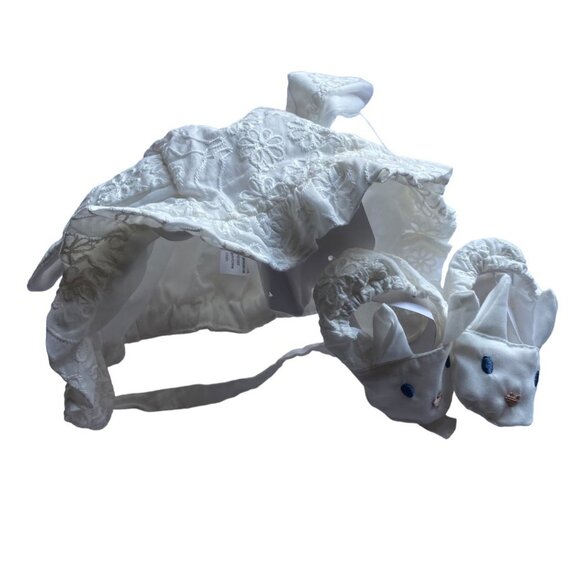 NEW Easter Baby Bonnet Embroidered Bunny Rabbit Booties Shoes White High Hope - Picture 1 of 5